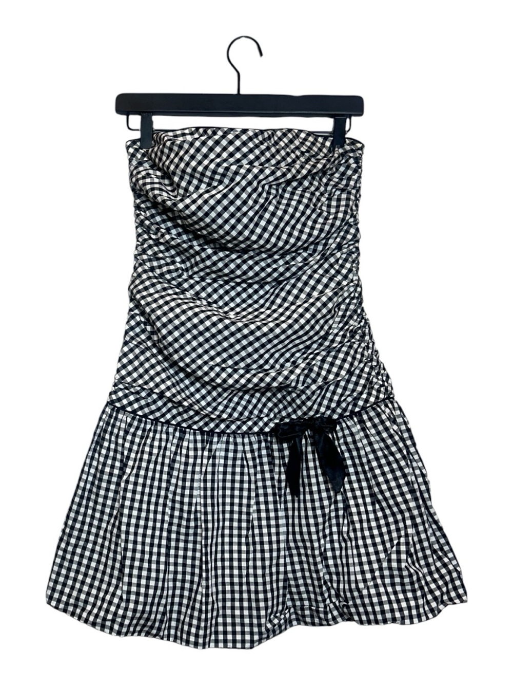 Vintage Black & White Gingham Strapless Dress with Ribbon Detail